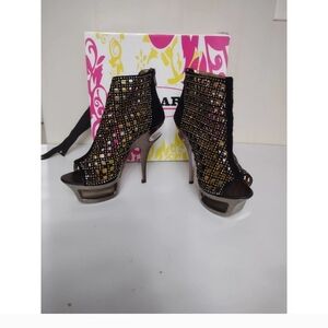 HADARI Black Ankle Boots with StilettoPlatform Heels Sparkle Gold Size 8